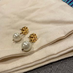 Tory Burch pearl and gold earrings